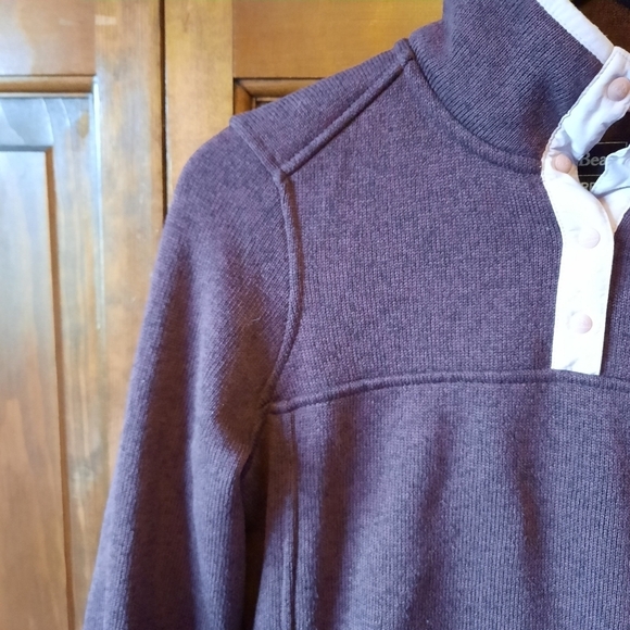 L.L. Bean Sweater Fleece Pullover Raisin Brown t-snap knit top 292726 size XS - Picture 7 of 13
